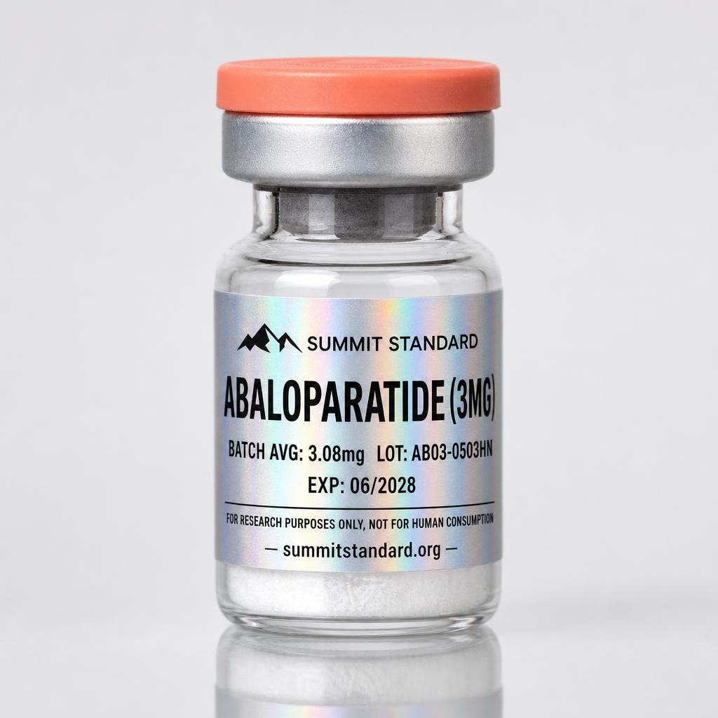 Abaloparatide 3mg research vial with holographic Summit Standard label
