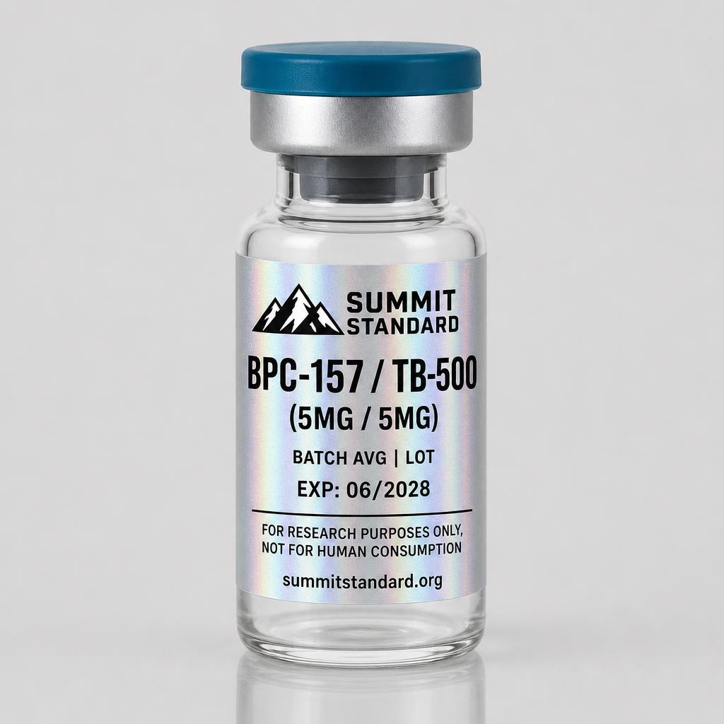 BPC-157 / TB-500 5mg/5mg research vial with holographic Summit Standard label