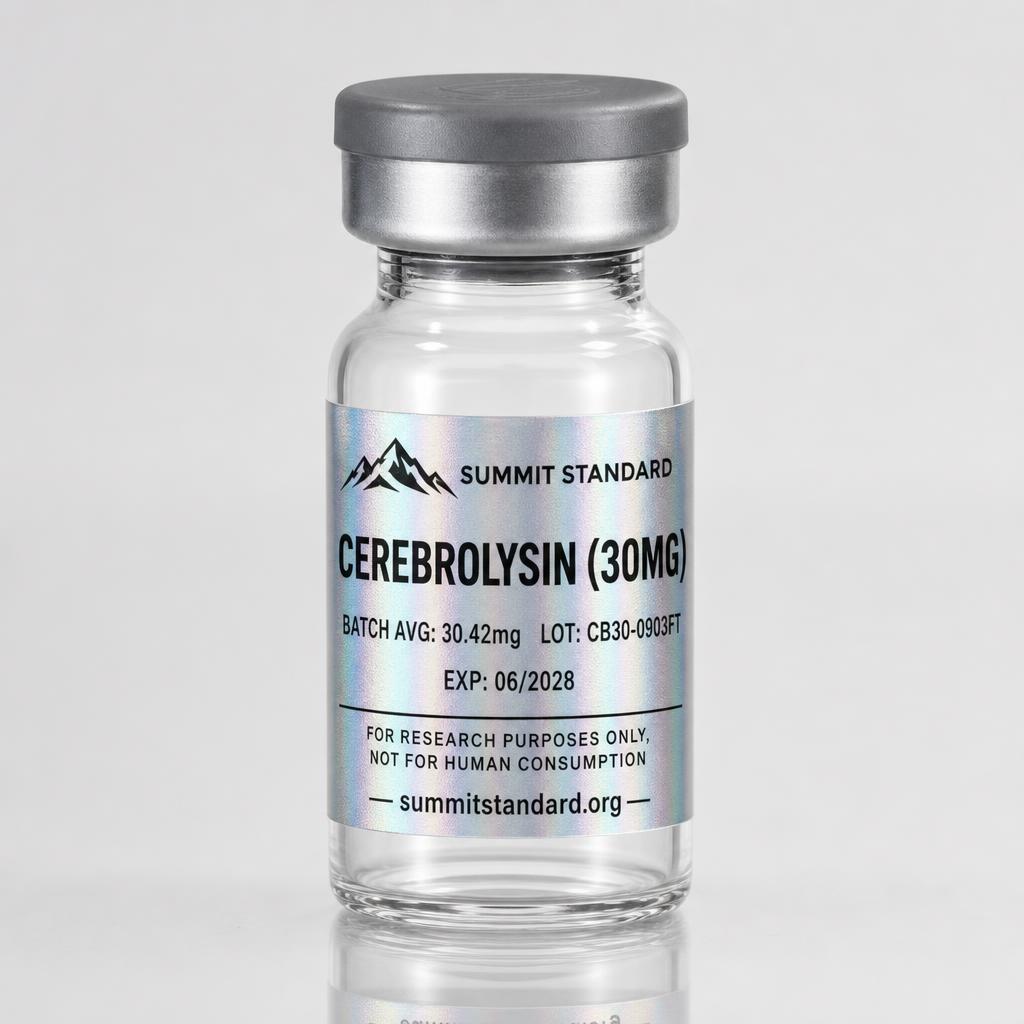 Cerebrolysin 30mg research vial with holographic Summit Standard label