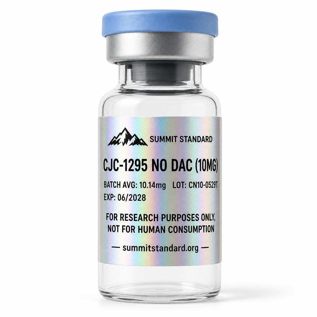 CJC-1295 no DAC 10mg research vial with holographic Summit Standard label