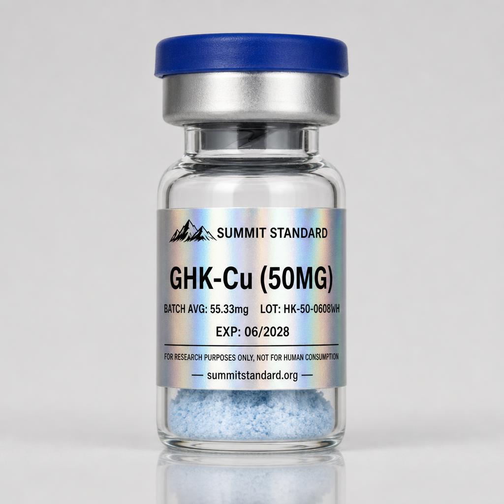 GHK-Cu 50mg research vial with holographic Summit Standard label
