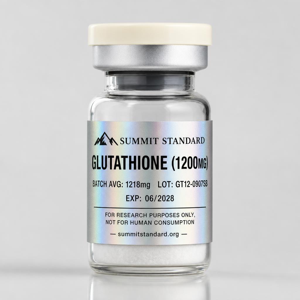 Glutathione GMP 1200mg research vial with holographic Summit Standard label