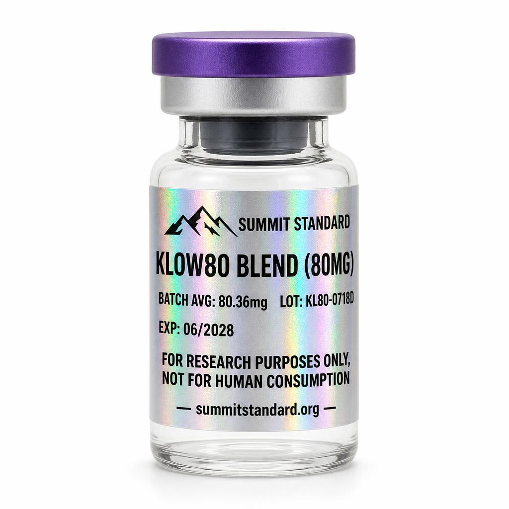KLOW80 Blend 80mg research vial with holographic Summit Standard label