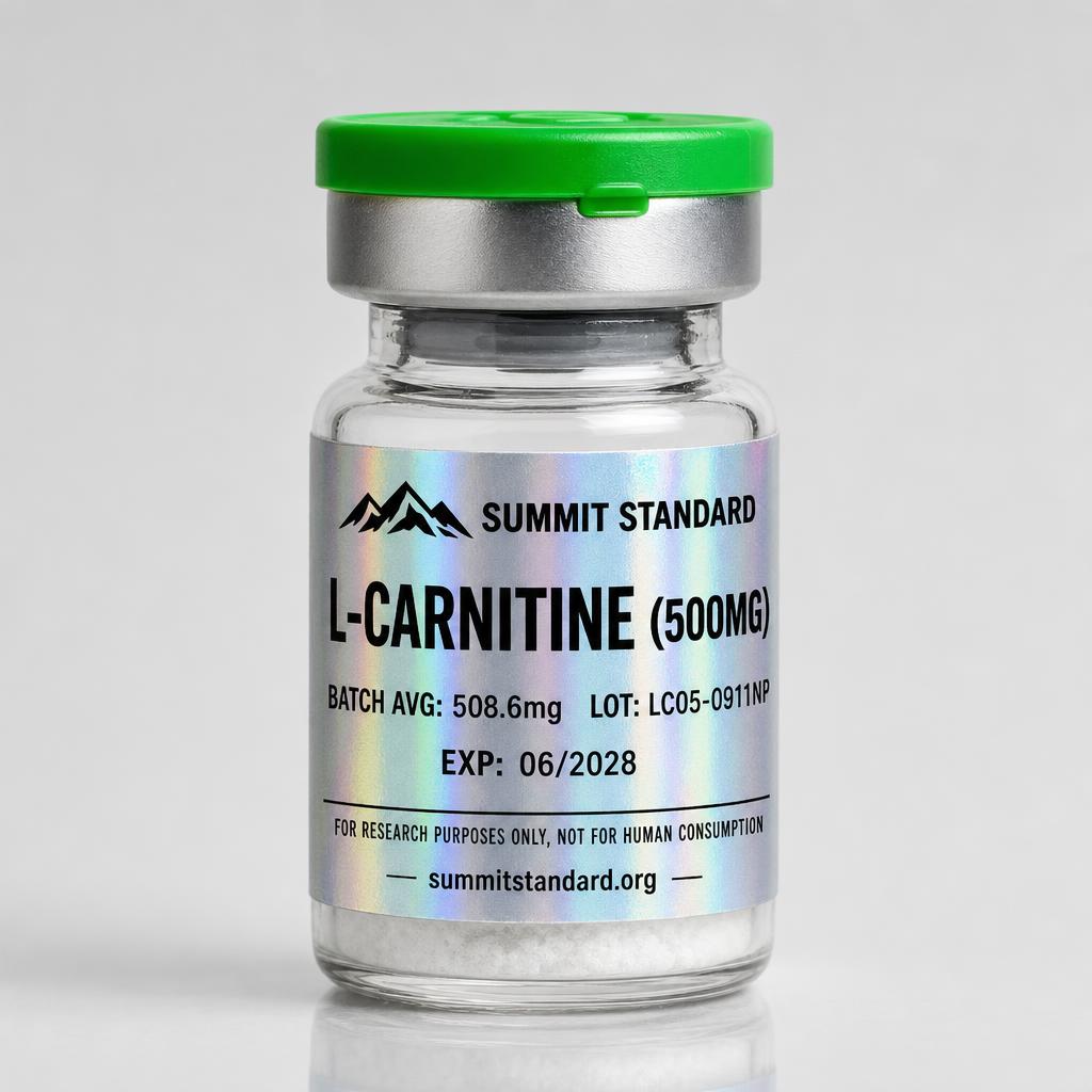 L-Carnitine Single unit research vial with holographic Summit Standard label