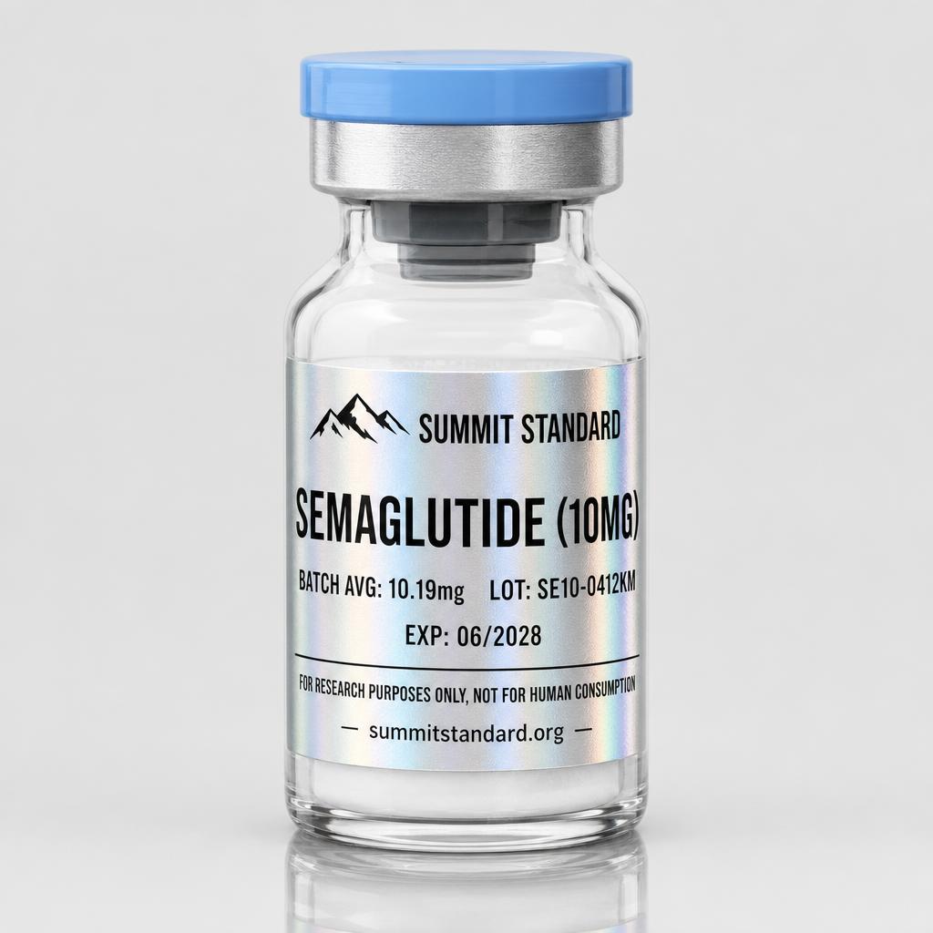 Semaglutide 5mg research vial with holographic Summit Standard label