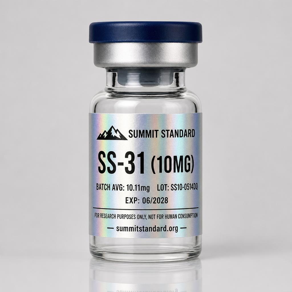 SS-31 10mg research vial with holographic Summit Standard label