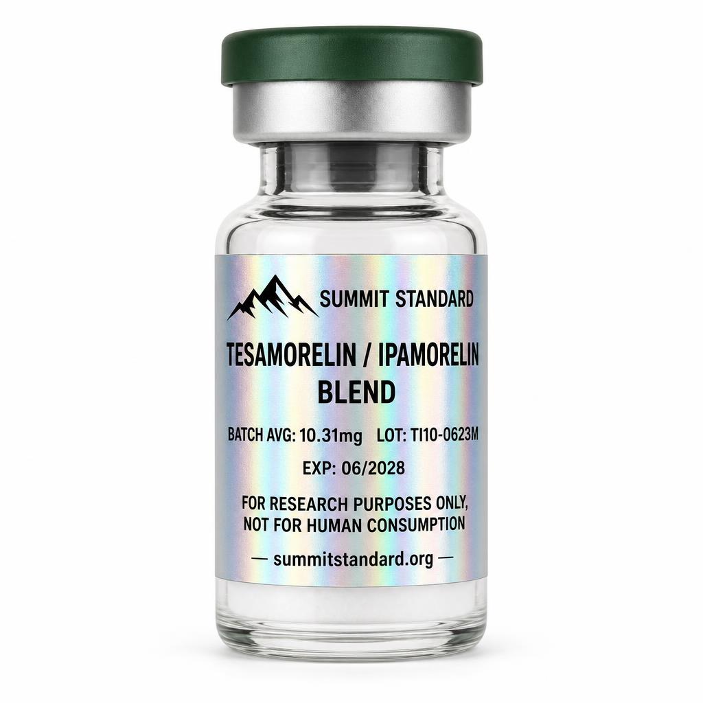 Tesamorelin / Ipamorelin Blend research vial with holographic Summit Standard label